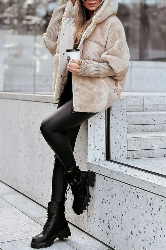 Women's Quilted Hooded Jacket with Fur