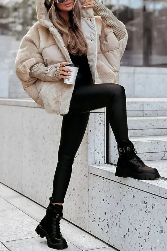 Women's Quilted Hooded Jacket with Fur