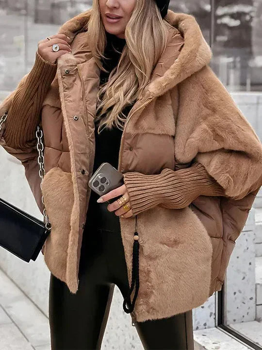 Women's Quilted Hooded Jacket with Fur