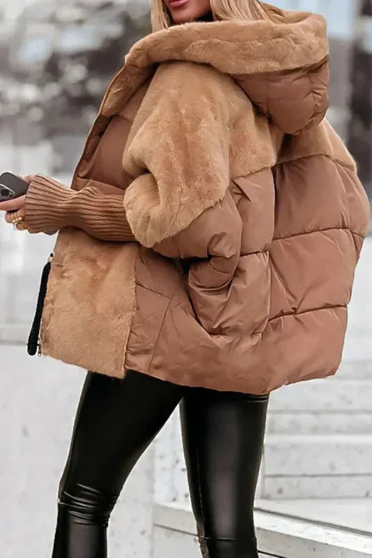 Women's Quilted Hooded Jacket with Fur