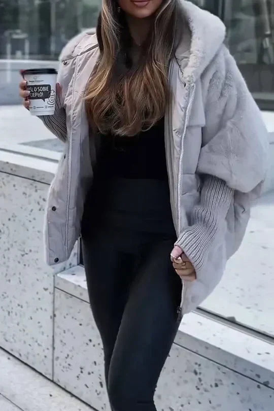 Women's Quilted Hooded Jacket with Fur