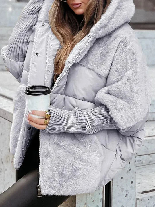 Women's Quilted Hooded Jacket with Fur