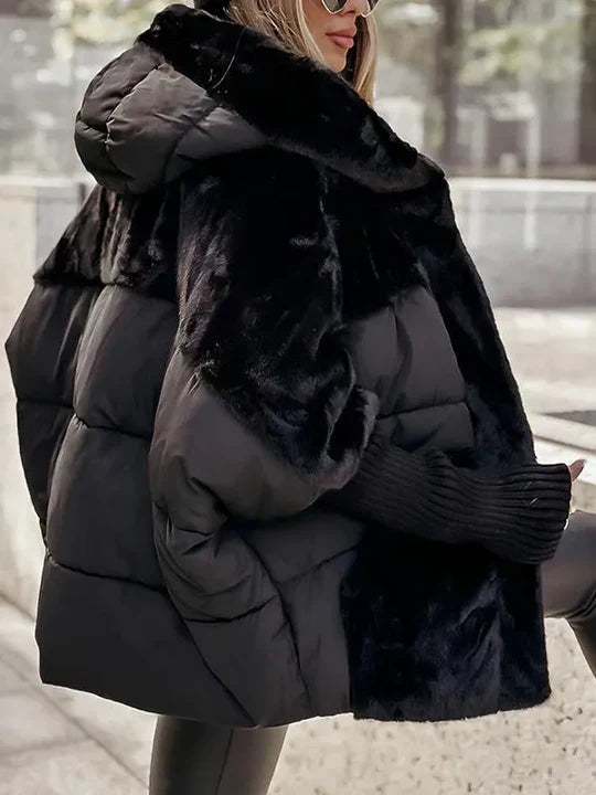 Women's Quilted Hooded Jacket with Fur