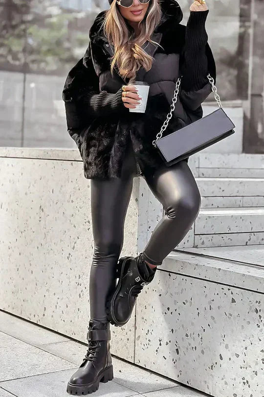 Women's Quilted Hooded Jacket with Fur