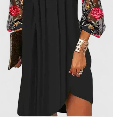 Robe Fluide Col V Manches Fleuries Femme