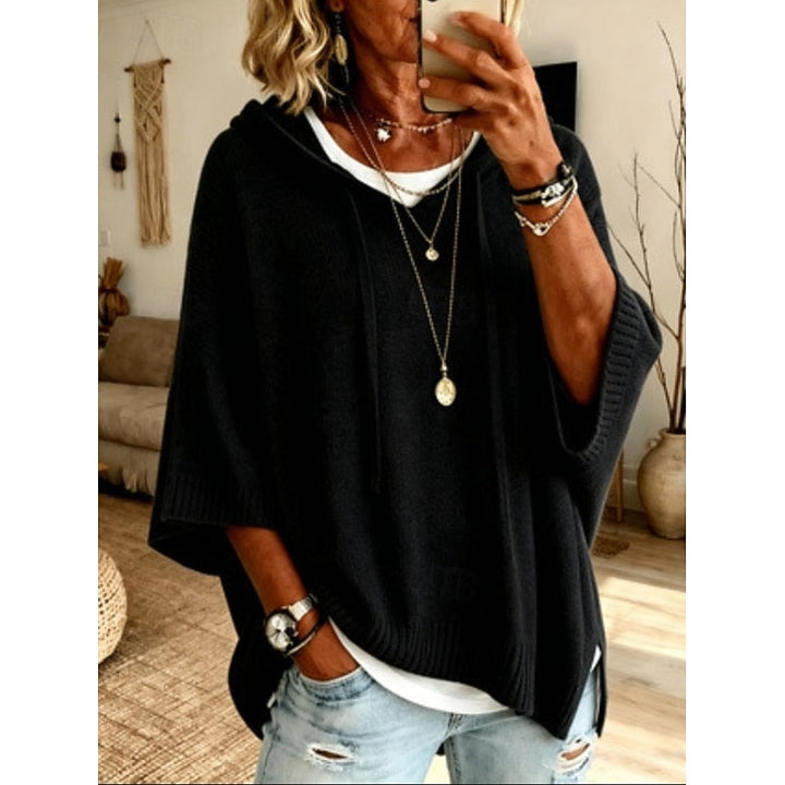 Poncho de punto tipo jersey oversize con capucha para mujer