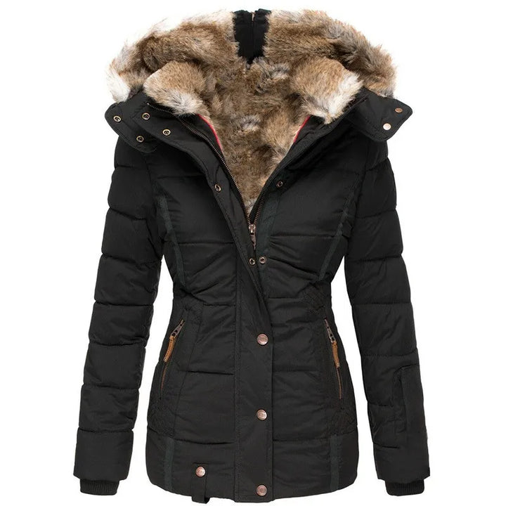 Parka Matelassée à Capuche Doublée de Fourrure Pour Femme