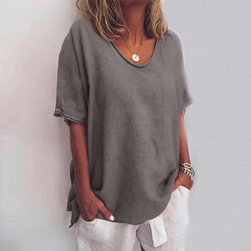 T-shirt Ample Femme Col Rond Manches Courtes