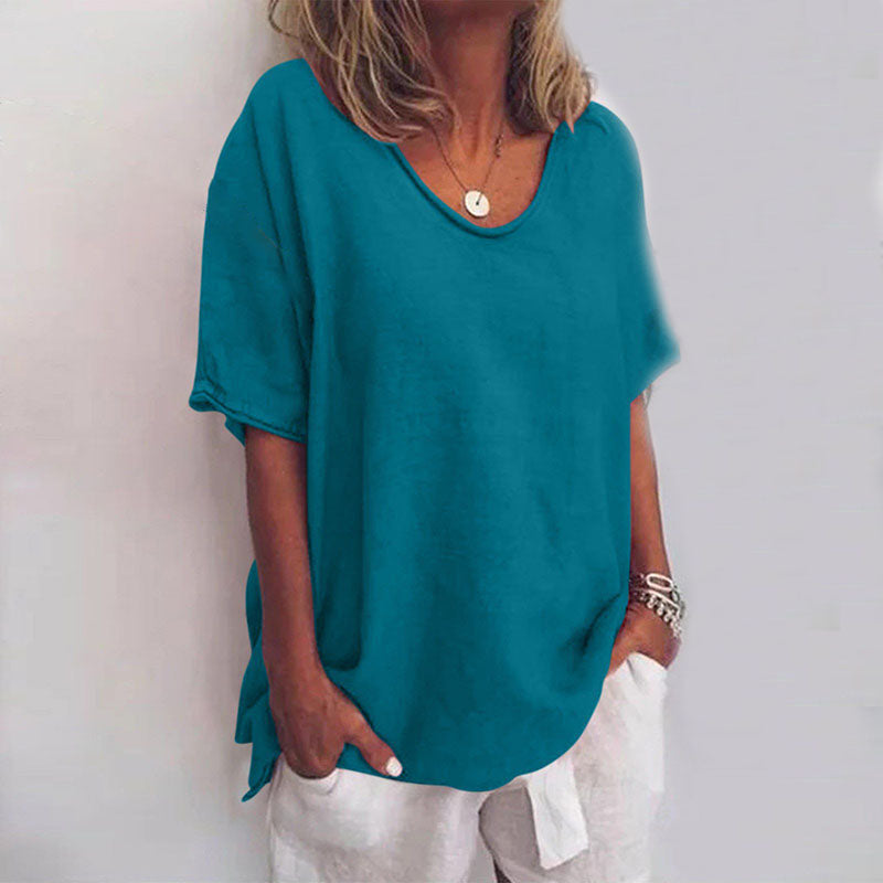 T-shirt Ample Femme Col Rond Manches Courtes