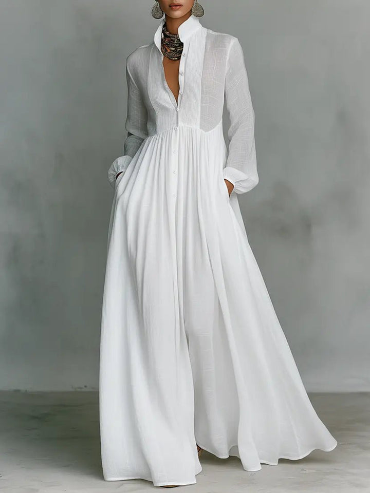 Robe Longue Femme Col Chemise Jupe Fluide