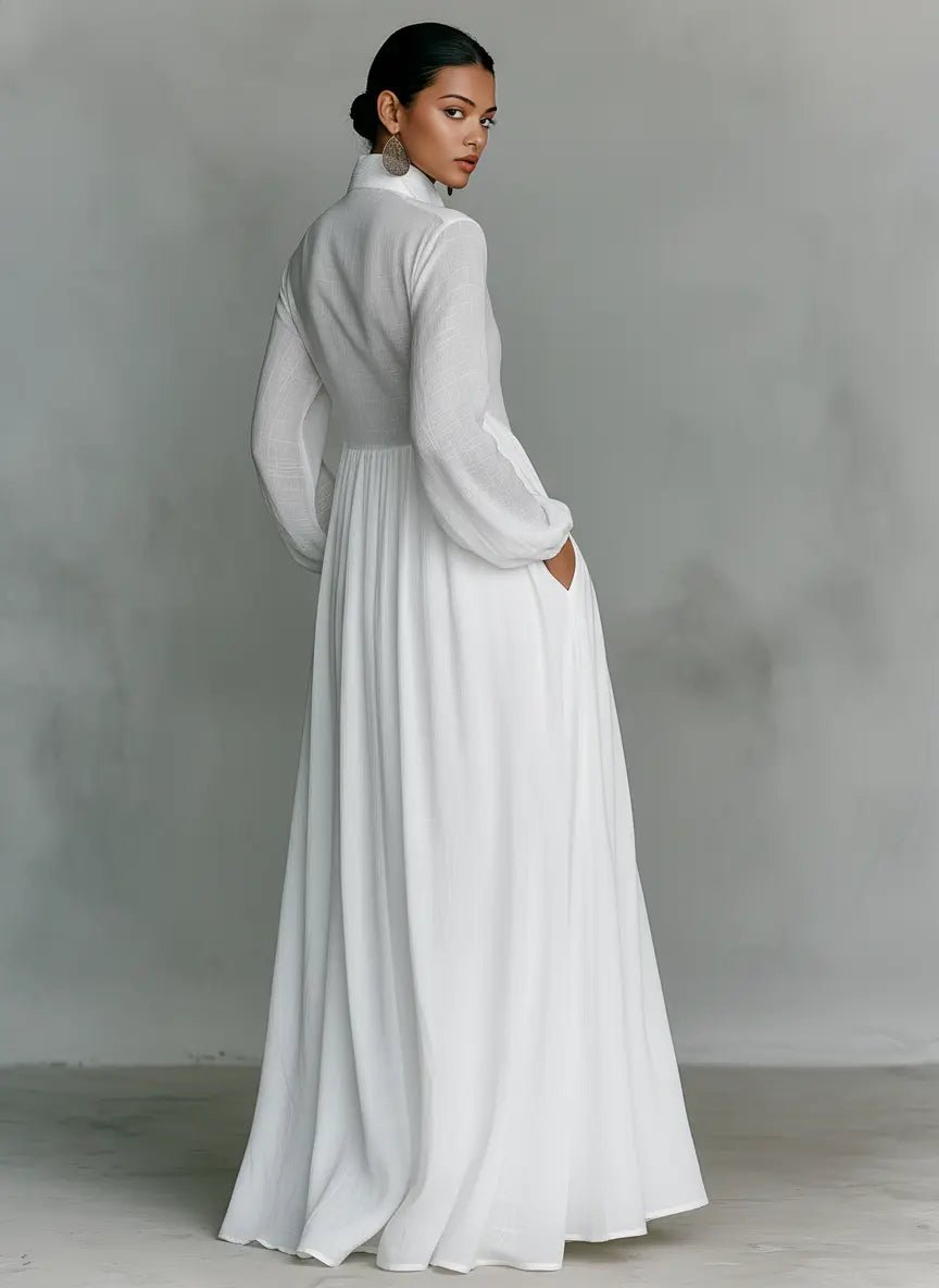 Robe Longue Femme Col Chemise Jupe Fluide