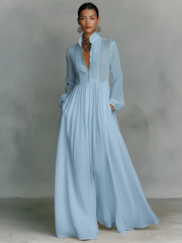 Robe Longue Femme Col Chemise Jupe Fluide