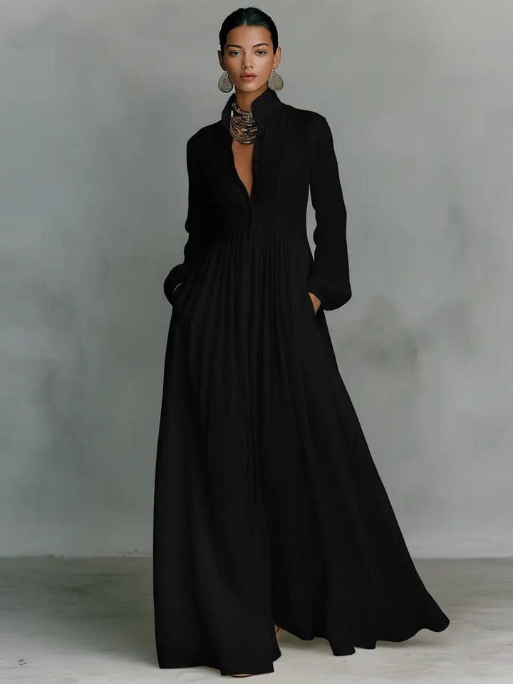 Robe Longue Femme Col Chemise Jupe Fluide