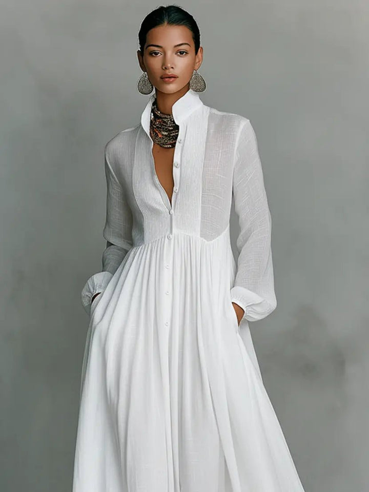 Robe Longue Femme Col Chemise Jupe Fluide