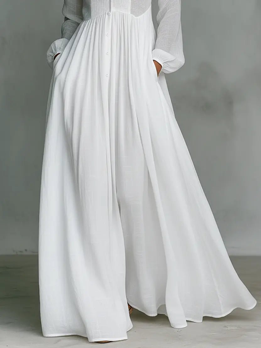 Robe Longue Femme Col Chemise Jupe Fluide