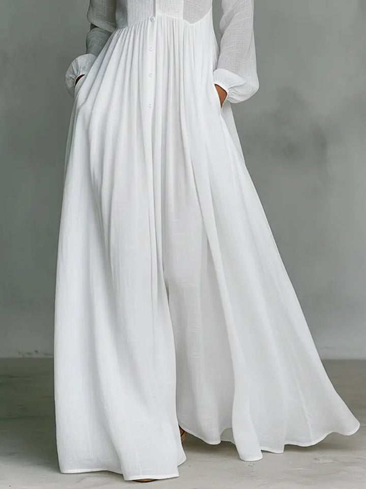 Robe Longue Femme Col Chemise Jupe Fluide