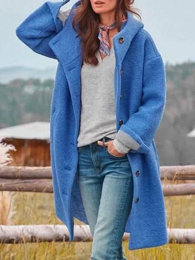Women's Long Hooded Buttoned Coat