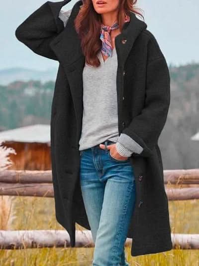 Women's Long Hooded Buttoned Coat