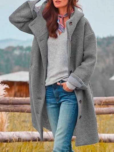 Women's Long Hooded Buttoned Coat