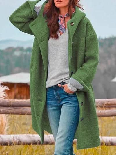 Women's Long Hooded Buttoned Coat