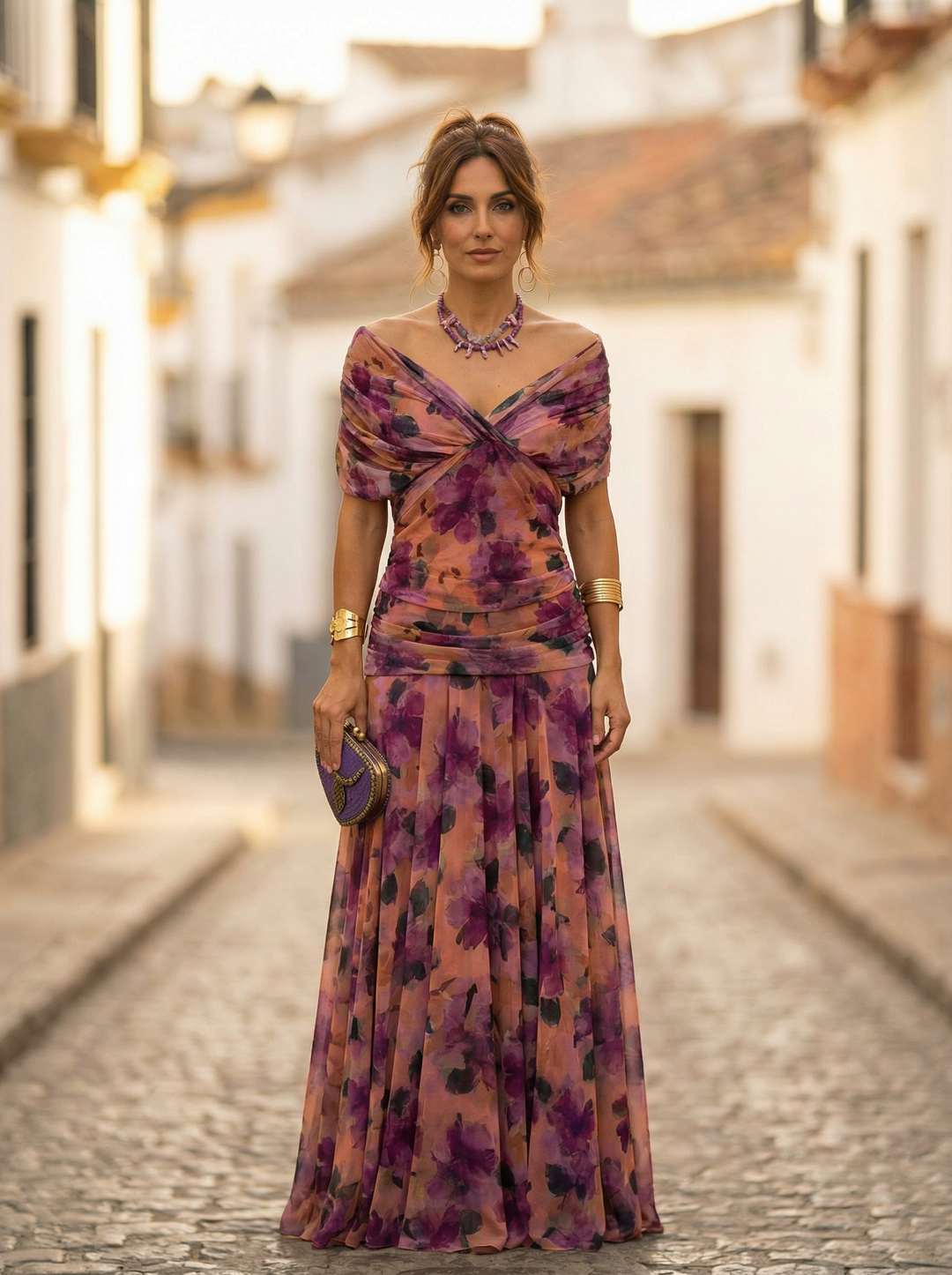 Robe Longue Femme Col Bardot Soirée