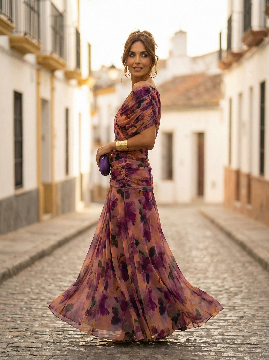 Robe Longue Femme Col Bardot Soirée