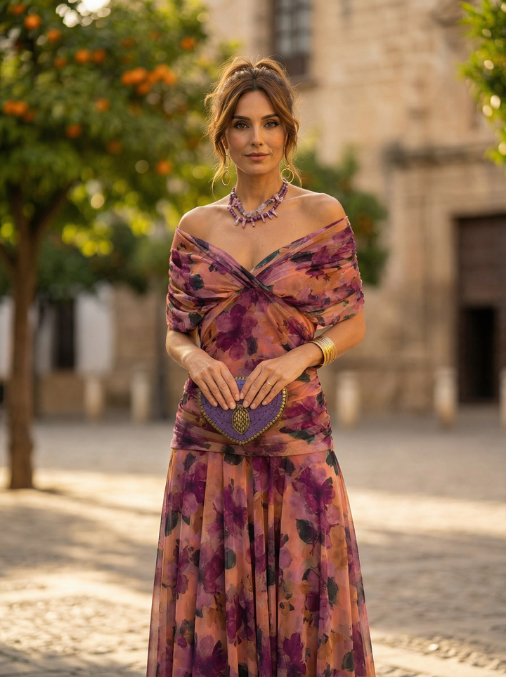 Robe Longue Femme Col Bardot Soirée
