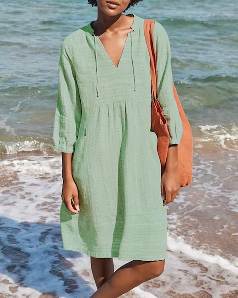 Robe Midi Bohème Coton Femme Col V Été