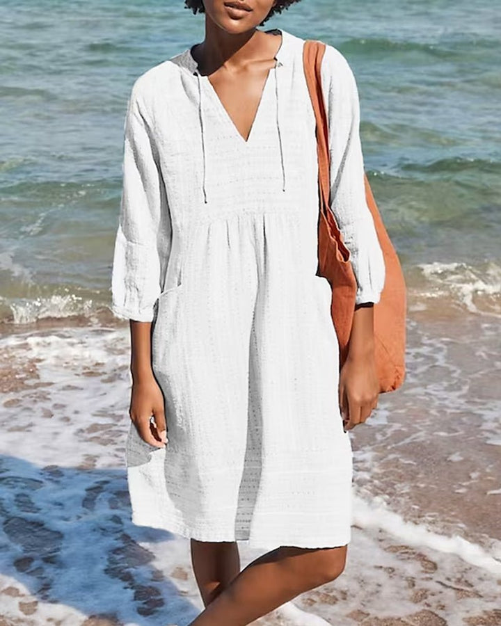 Robe Midi Bohème Coton Femme Col V Été