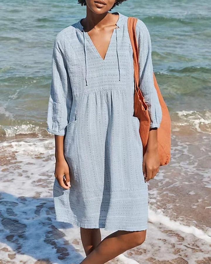 Robe Midi Bohème Coton Femme Col V Été