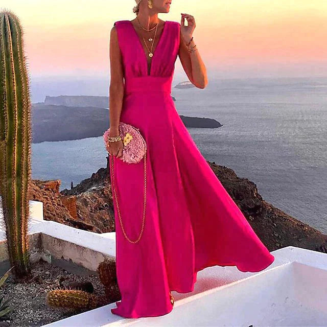 Robe Maxi Imprimée Col V Femme Sans Manches