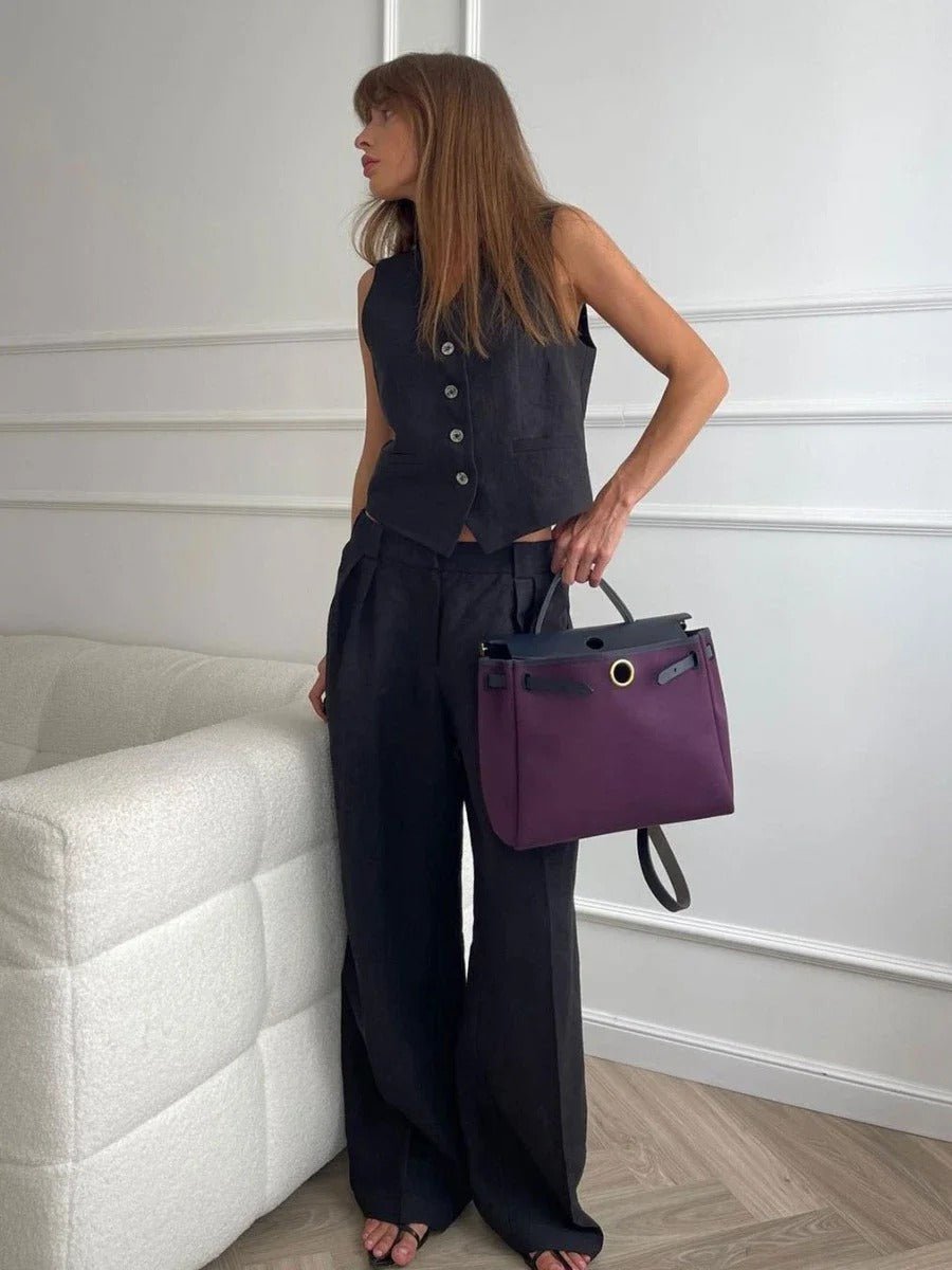 Ensemble Lin Femme Gilet et Pantalon Fluide Été