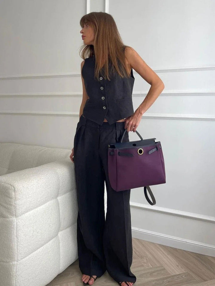 Ensemble Lin Femme Gilet et Pantalon Fluide Été
