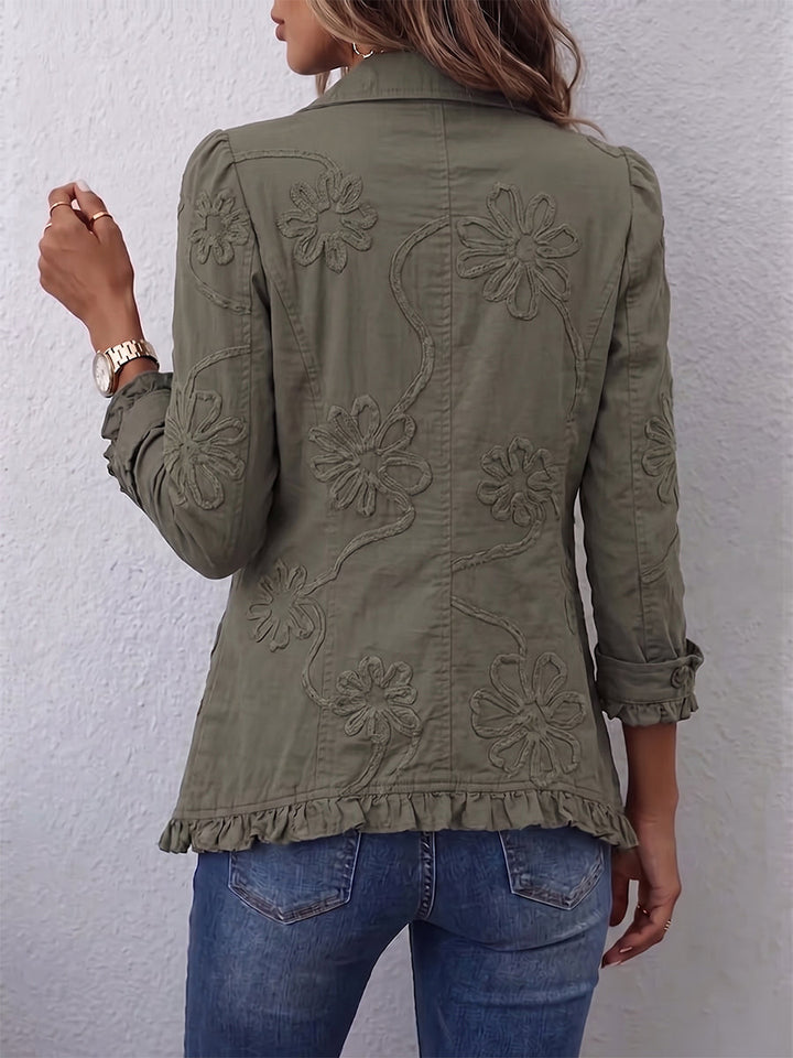 Blazer da donna ricamato con volant verde rétro