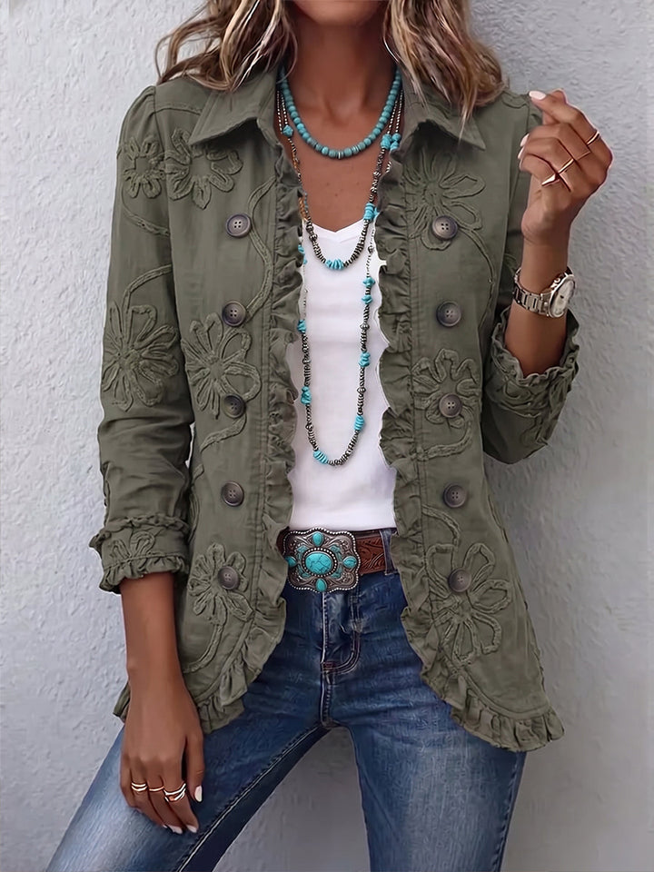 Blazer da donna ricamato con volant verde rétro