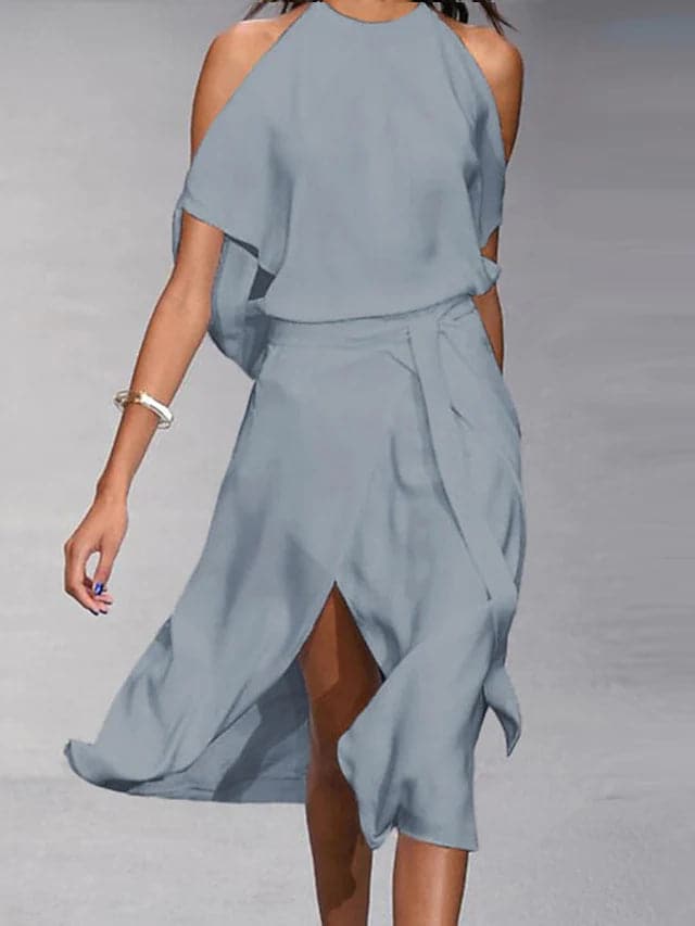 Robe Midi Femme Col Halter Fendue Soirée
