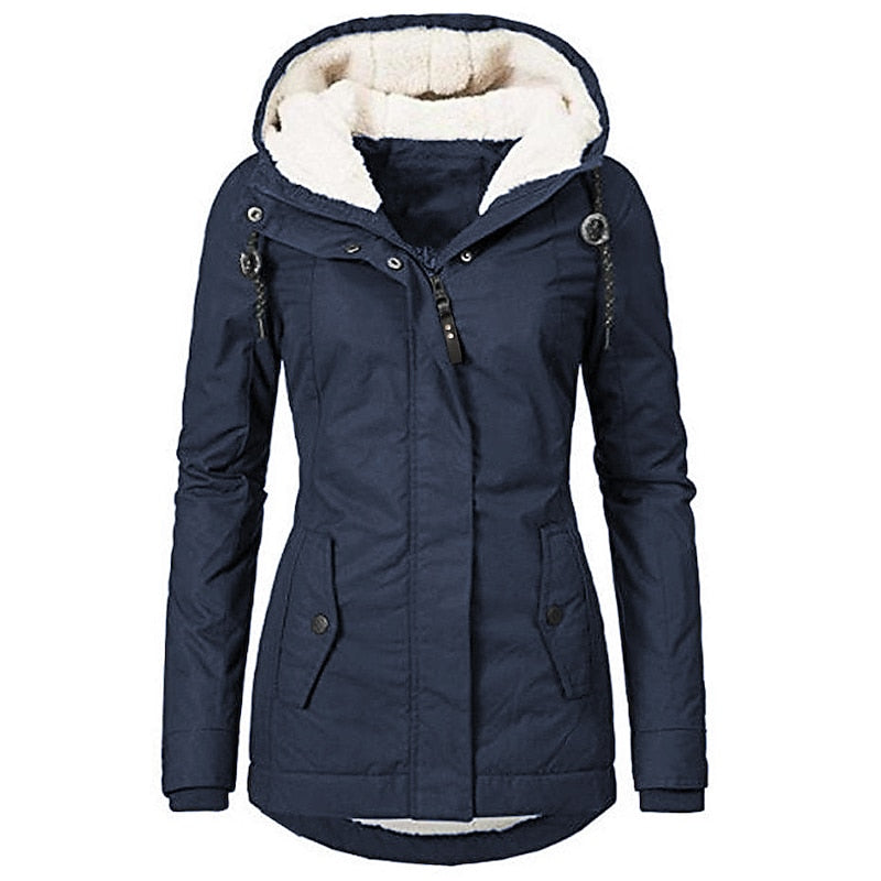 Women's Fleece-Lined Hooded Parka with an Adjustable Waist