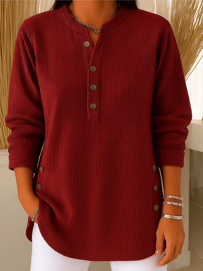 Pull-Tunique Côtelé Boutonné Pour Femme