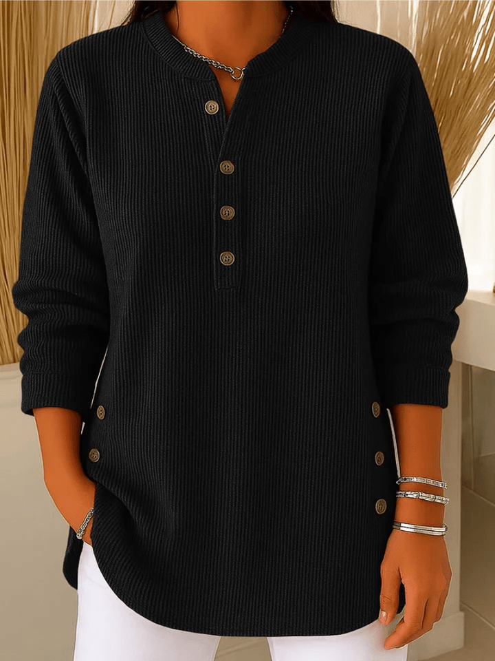 Pull-Tunique Côtelé Boutonné Pour Femme