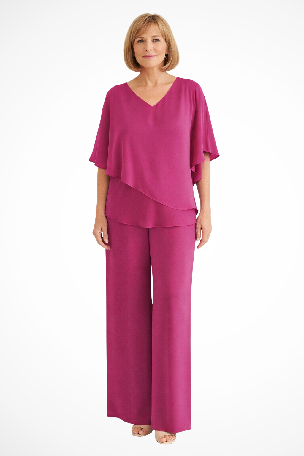 Ensemble Femme Col V Manches Chauve-Souris Pantalon Large