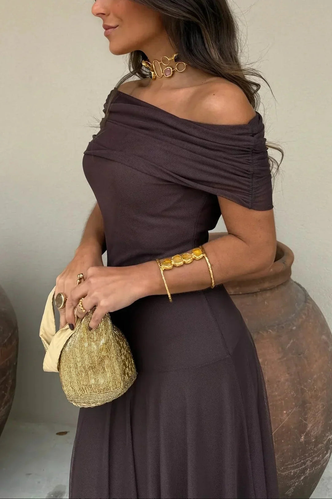 Robe Longue Femme Épaule Dénudée Cérémonie