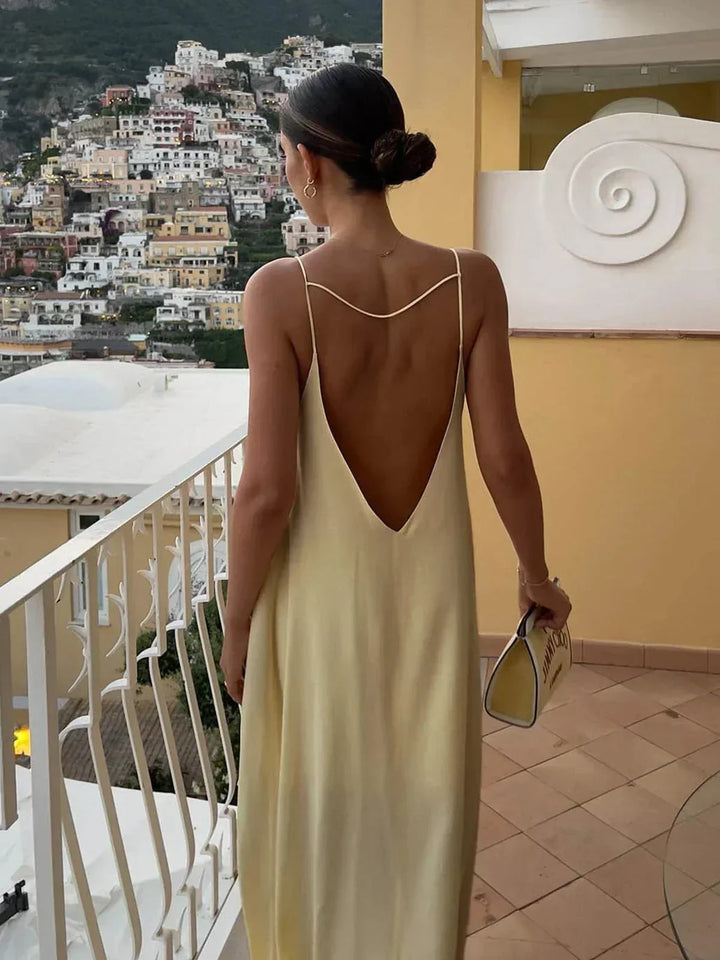 Robe Maxi Satinée Femme Dos Nu Soirée