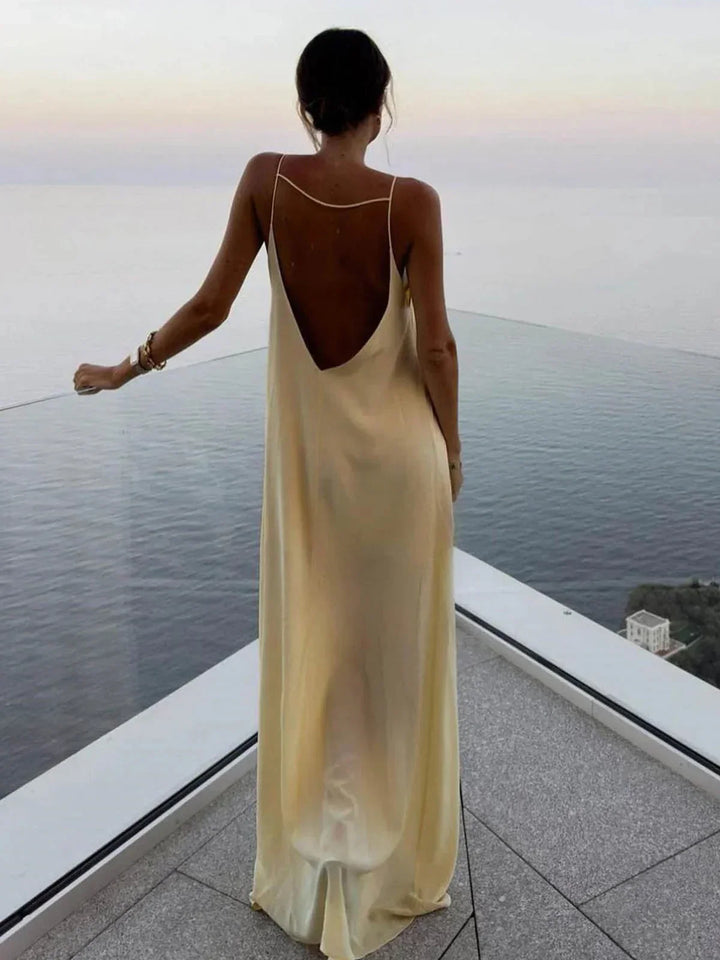 Robe Maxi Satinée Femme Dos Nu Soirée