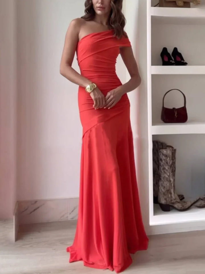 Robe Longue Asymétrique Froncée Femme Soirée