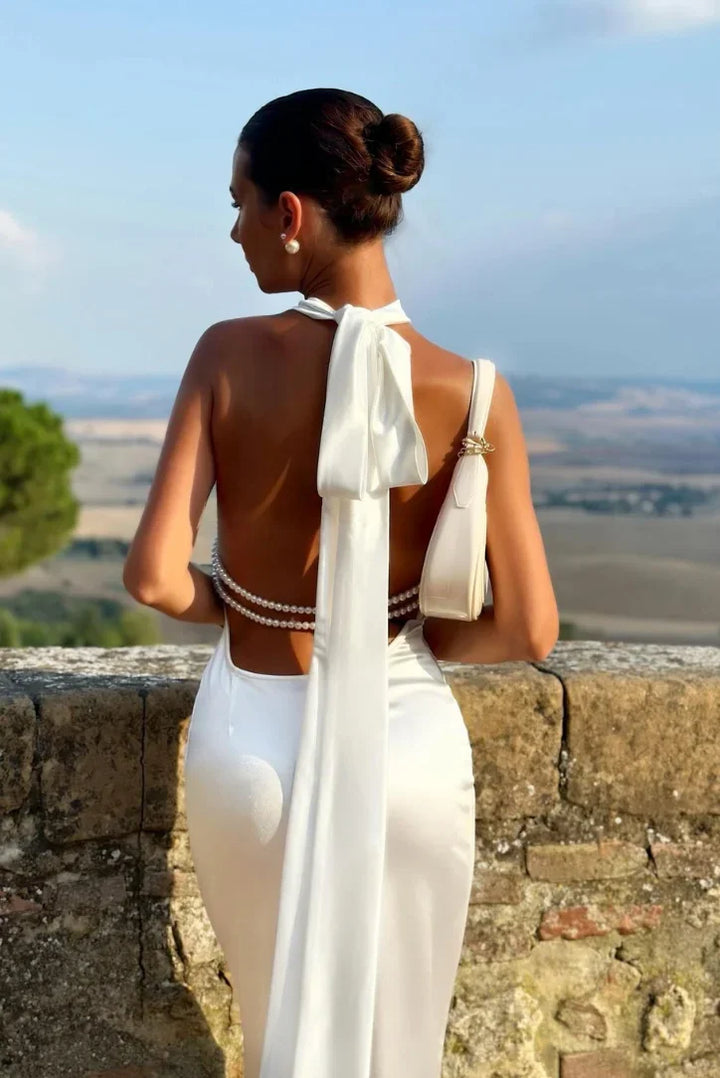 Robe Maxi Femme Dos Nu Écharpe Fluide Cérémonie