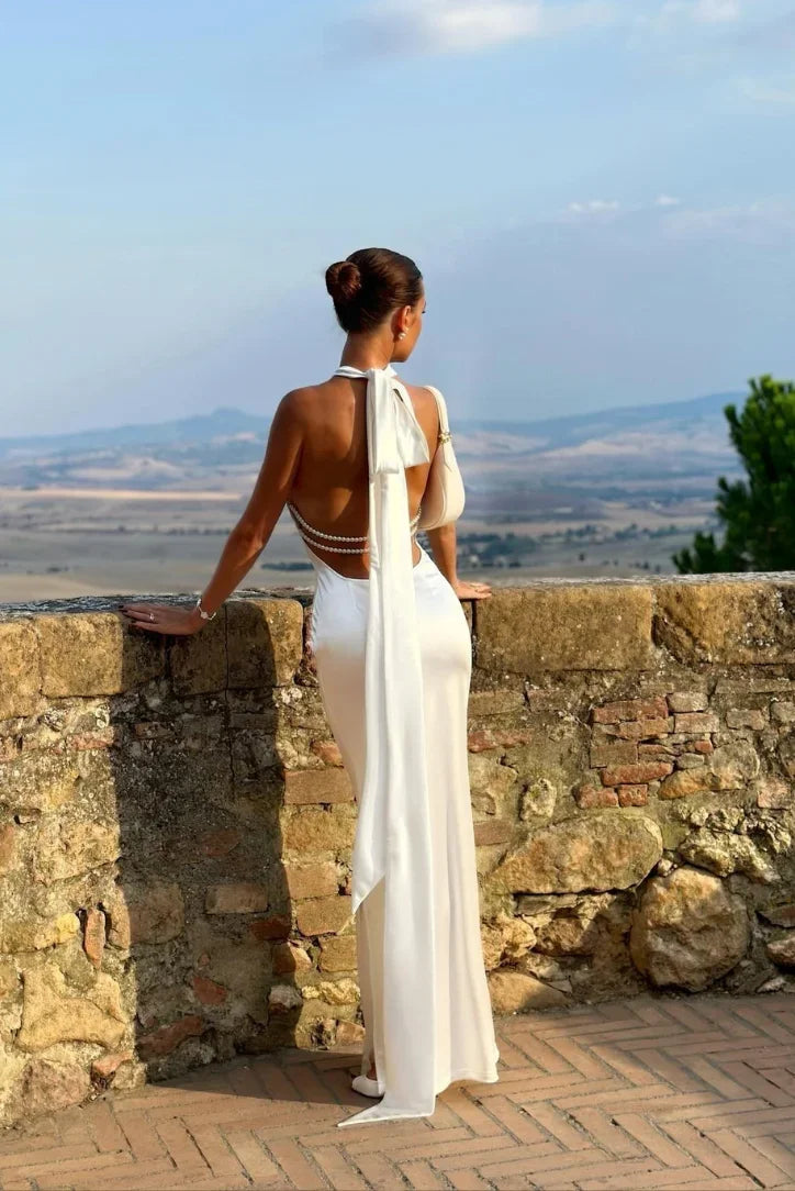 Robe Maxi Femme Dos Nu Écharpe Fluide Cérémonie