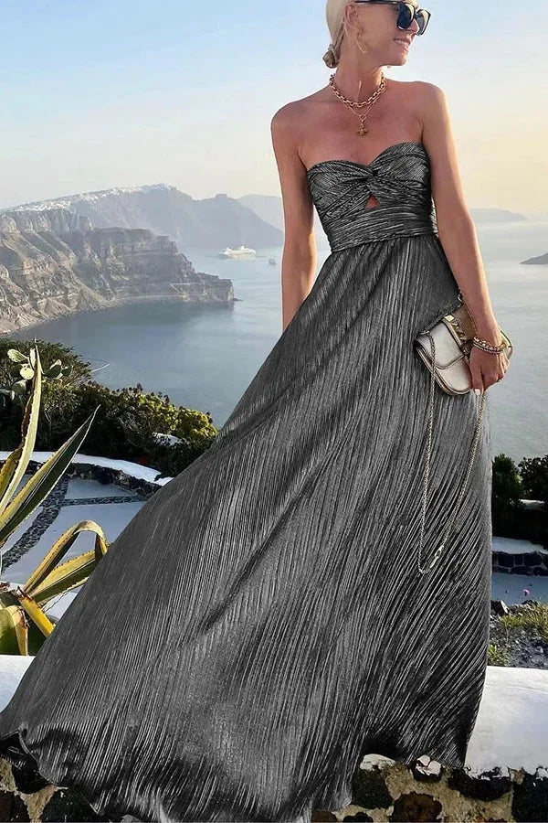 Robe Longue Bustier Plissée Femme Soirée