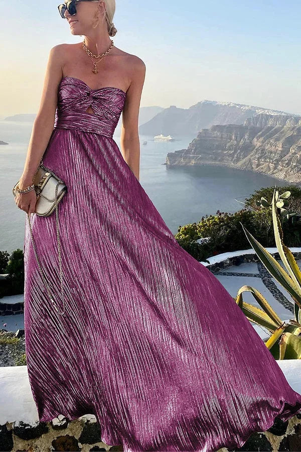 Robe Longue Bustier Plissée Femme Soirée