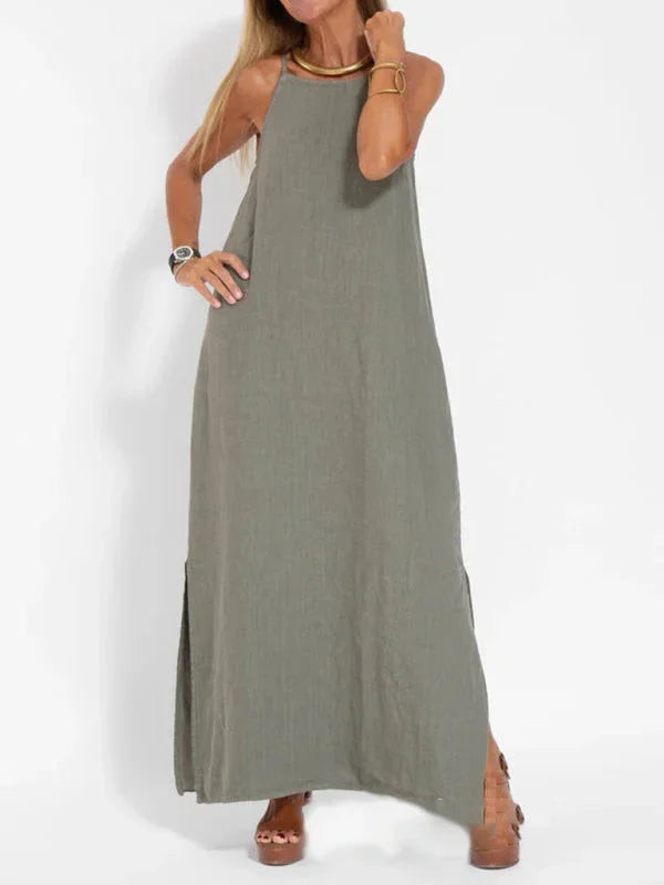 Robe Longue Fluide Femme Sans Manches Fentes