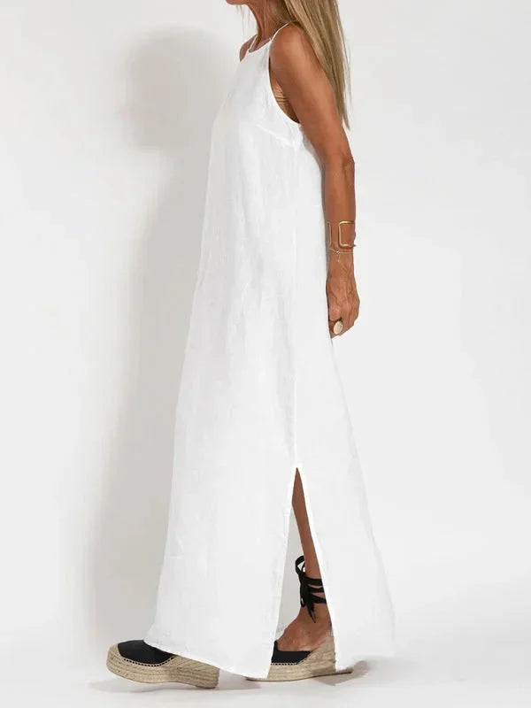 Robe Longue Fluide Femme Sans Manches Fentes